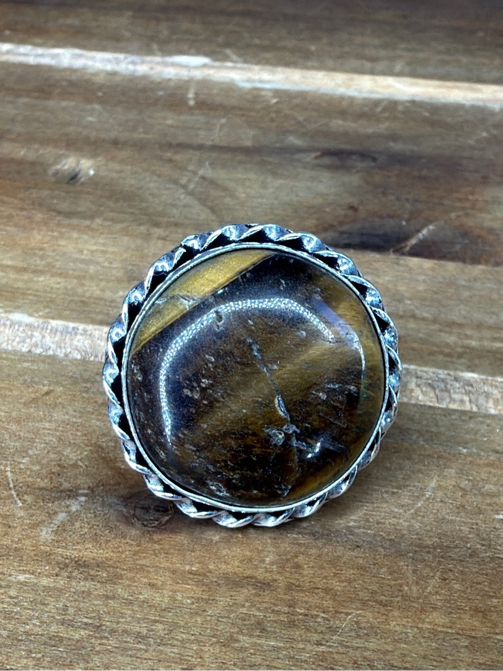 Vintage Style Bohemian Women Jewelry Ring Size 8 Tigers Eye 925 Silver Overlay